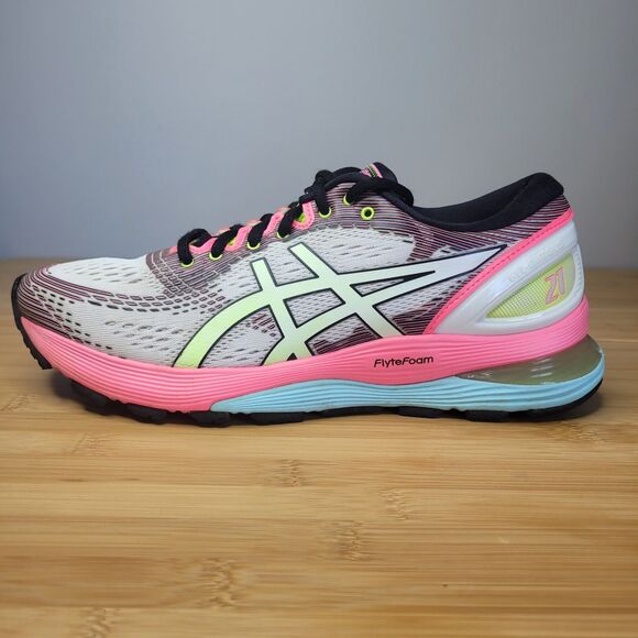 Asics Gel-Nimbus Women’s 21 White Pink Rise Bryte Running Shoes Sneakers SZ 10 - Picture 2 of 8